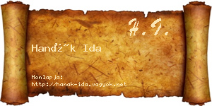 Hanák Ida névjegykártya